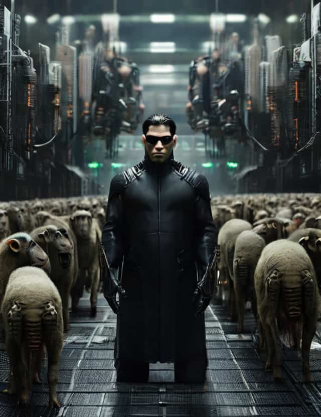 mundo matrix con ovejas eléctricas