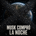 Portada del episodio “Musk compró la noche”, con la Tierra desenfocada al fondo y una gran X formada por satélites en el espacio.